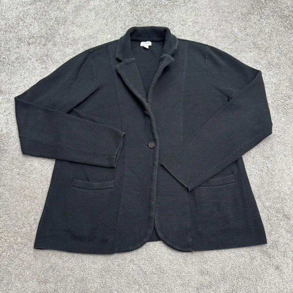 J.Crew Schoolboy Cardigan Sweater Blazer Jacket Womens Large Black Knit Cotton